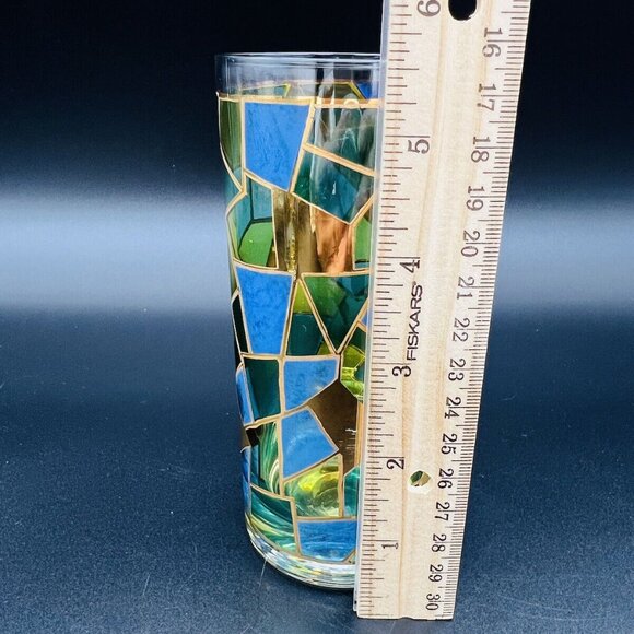 Vtg MCM West Virginia Glass Cocktail Set 22K Gold Mosaic 7 pc 50 oz Pitcher - Picture 9 of 16